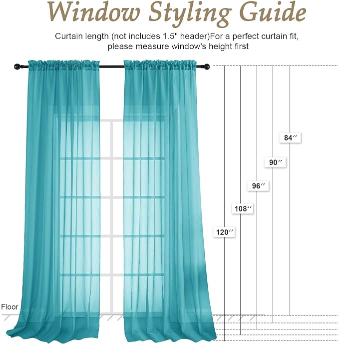 OVZME Turquoise Sheer Curtains 120 Inches Long 2 Panels Set, 59 Inch Extra Wide - Image 7