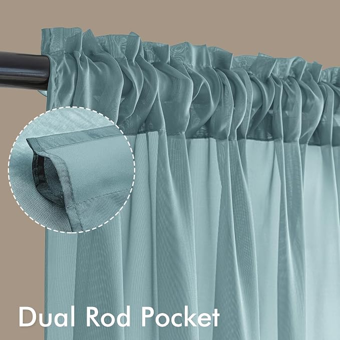 MIULEE Dusty Blue Sheer Curtains 96 Inches Long, 4 Panels Set, Light Filtering - Image 3