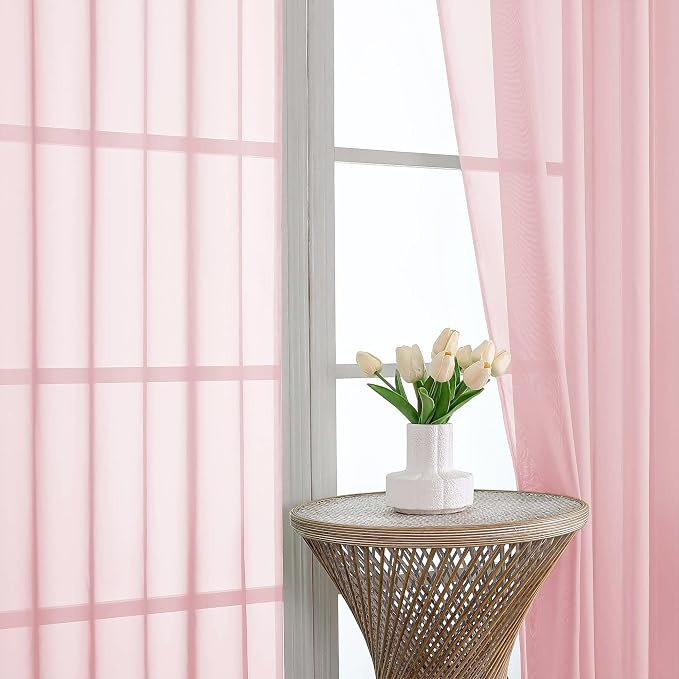 OVZME Blush Pink Sheer Curtains 120 Inches Long 2 Panels Set, 59 Inch Extra - Image 3