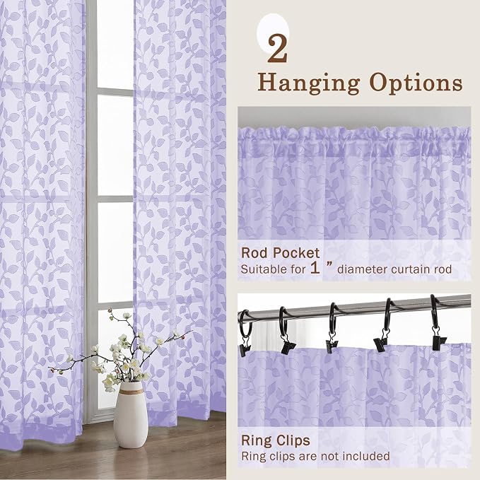 Chyhomenyc Light Purple Sheer Curtains 90 Inch Length 2 Panels Set, Light - Image 5