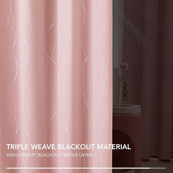 Deconovo Pink Curtains, Thermal Insulated Soundproof Curtain, 52 x 63 Inch Long - Image 6