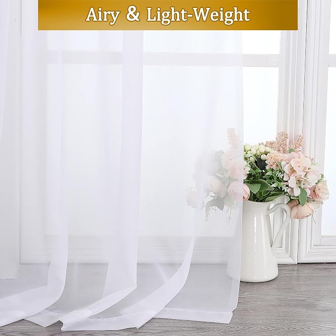 Aiyufeng White Sheer Curtains for Living Room 45 inch Length 2 Panels Set - Image 6