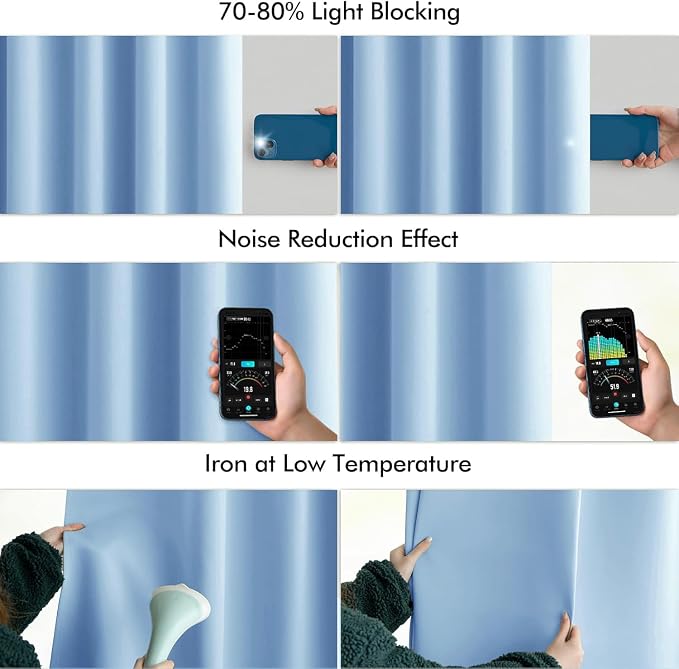 MIULEE Sky Blue Back Tab Blackout Curtains 108 Inch Long 2 Panels Set - Image 5