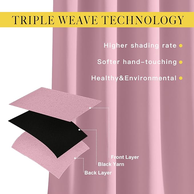 NICETOWN Crystal Pink Blackout Living Room Curtains 110 inches Long, Grommet - Image 3