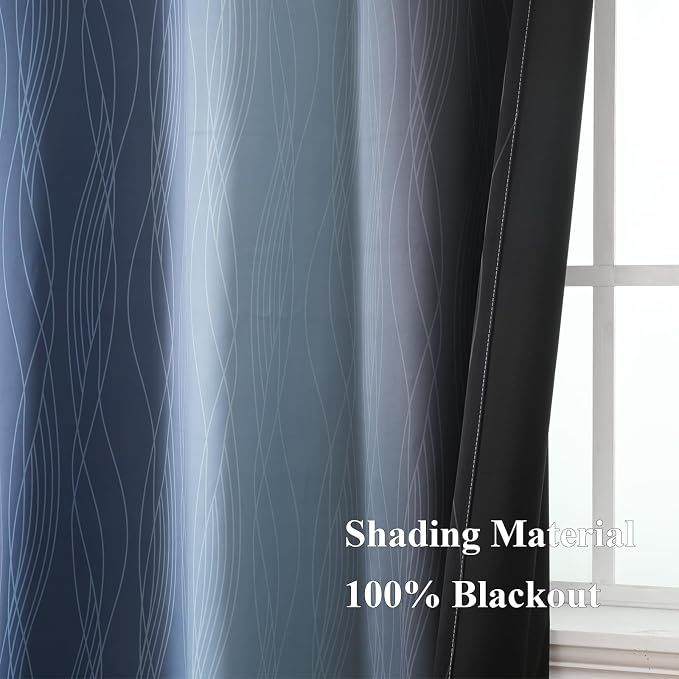 Estelar Textiler Navy Blue and Black Ombre Blackout Curtains 63 Inch Length 2 - Image 5