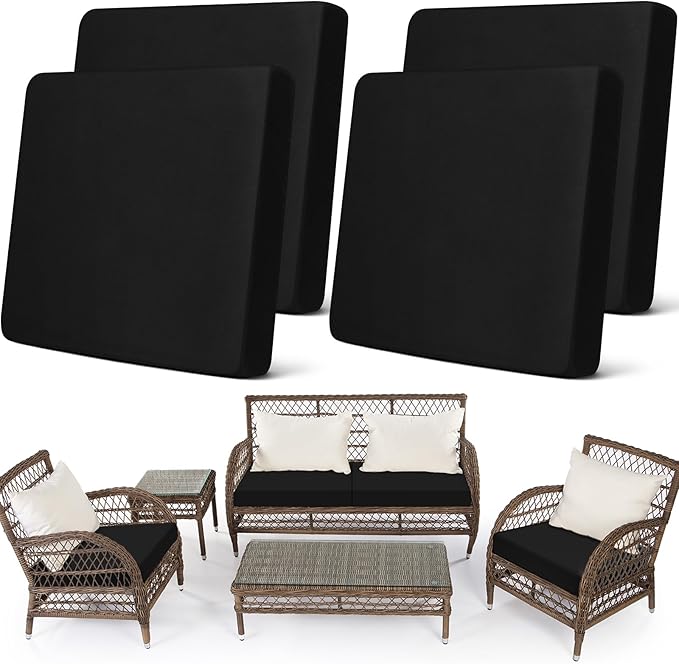 Newwiee Set of 4 Stretch Patio Cushion Covers Sofa Couch Seat Chair Slipcovers by Newwiee