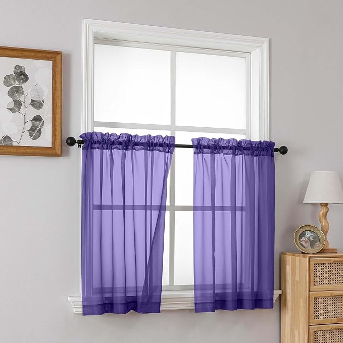 Purple Sheer Curtains Tier 30 Inches Length 2 Panels Set, Light Filtering - Image 8