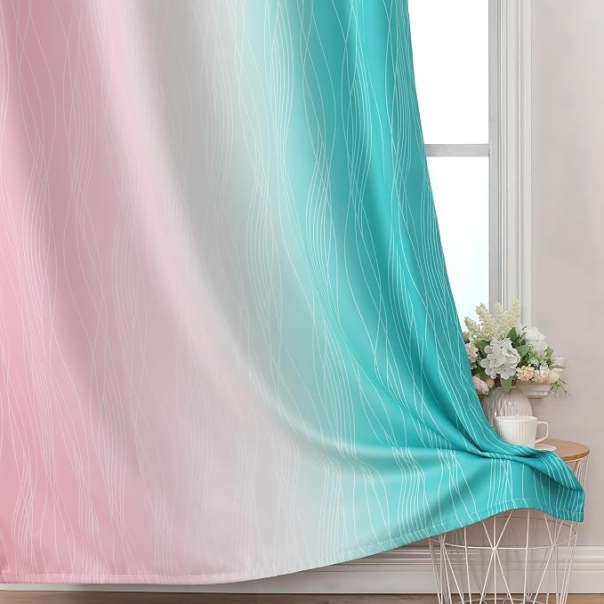 Estelar Textiler Pink and Teal Ombre Blackout Curtains - Image 6