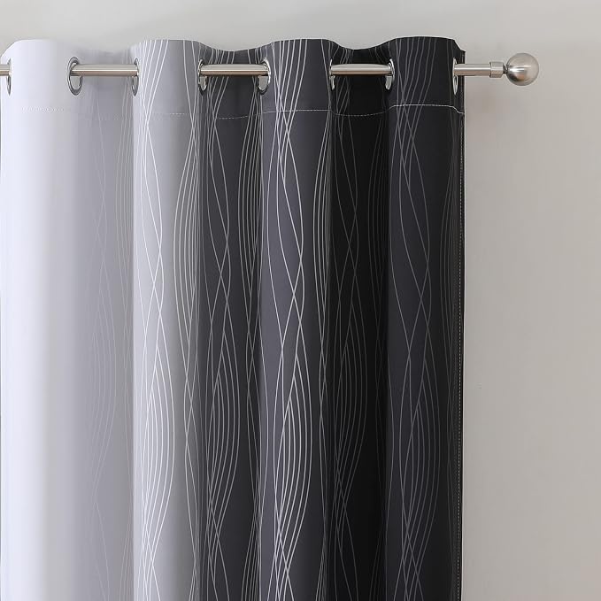 Estelar Textiler Black and Greyish White Ombre Short Blackout Kitchen Curtains - Image 4