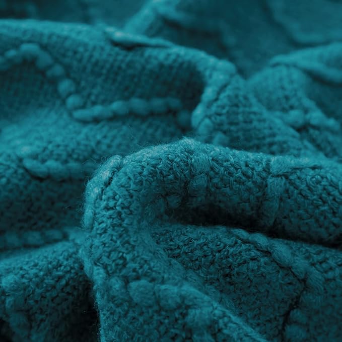 BOURINA Teal Throw Blanket 50x60 Inches Throw Textured Solid Soft Sofa Couch - Image 7