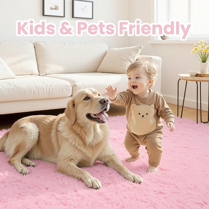 8x10 Area Rugs for Living Room Rug: Soft Fluffy Shag Light Pink Rugs for Bedroom - Image 4