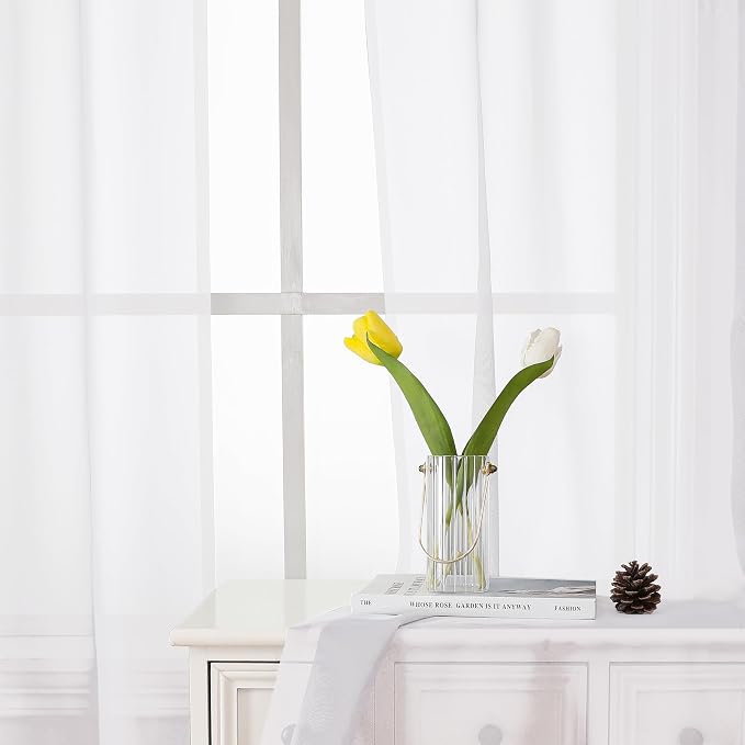 Lecloud White Sheer Curtains 54 Inch Length 2 Panels, Voile Bedroom Curtains - Image 8