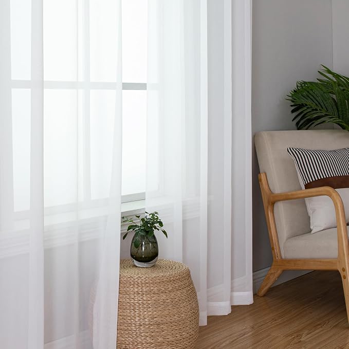Simplebrand White Sheer Curtains, 2 Panels Set - Image 2