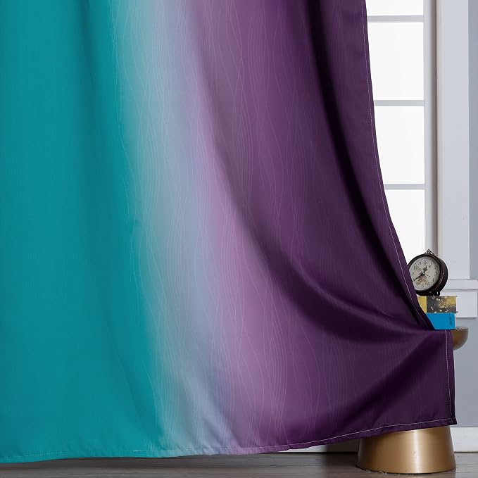 Estelar Textiler Ombre Purple Blackout Curtains 96 Inches Long, Teal Curtains - Image 6