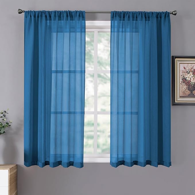 Tollpiz Short Sheer Curtains Linen Textured Bedroom Curtain Sheers Light by Tollpiz