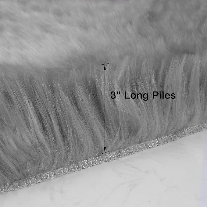 duduta Grey Faux Sheepskin Fur Rug 3x5 ft, Fluffy Shag Bedroom Dorm Nursery - Image 2