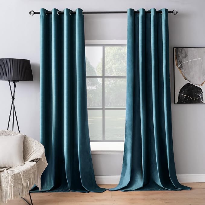 MIULEE Blue Velvet Curtains 108 Inches Length Extra Long Blackout Curtains by MIULEE