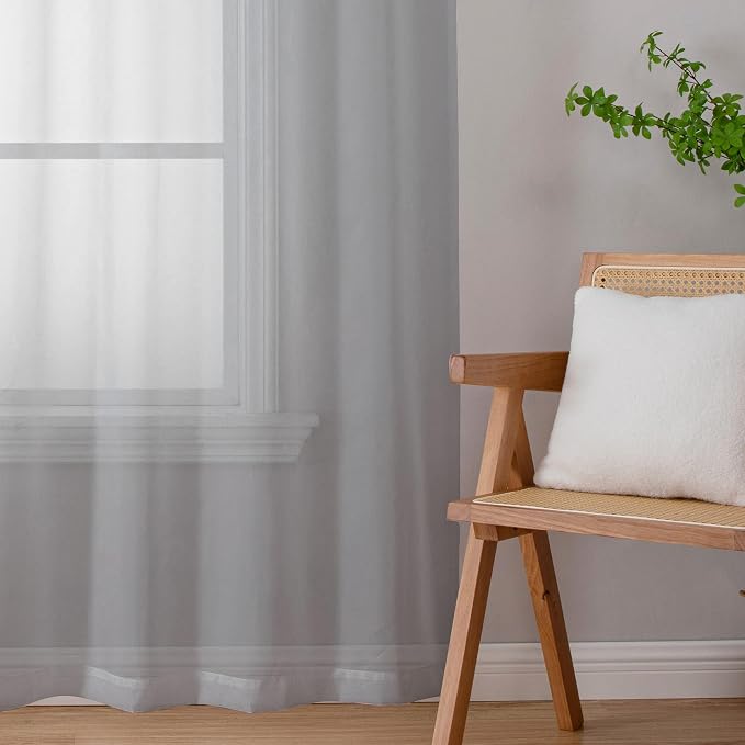 Lecloud Light Grey Sheer Curtains 63 Inch Length 2 Panels, Light Filtering - Image 8