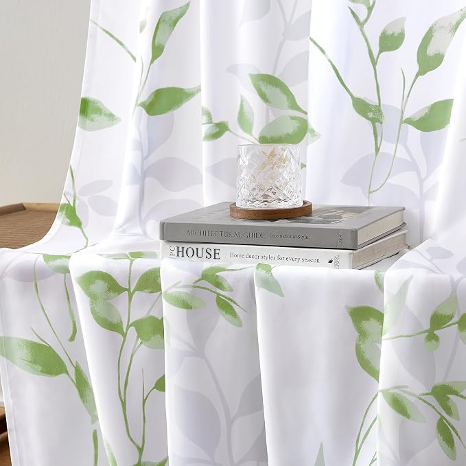 HOMEIDEAS Non-See-Through Sage Green and White Privacy Sheer Curtains 52 X 96 - Image 7
