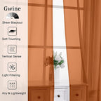 Gwine Burnt Orange Sheer Curtains 30 Inch Length, Short Light Filtering Voile - Image 3