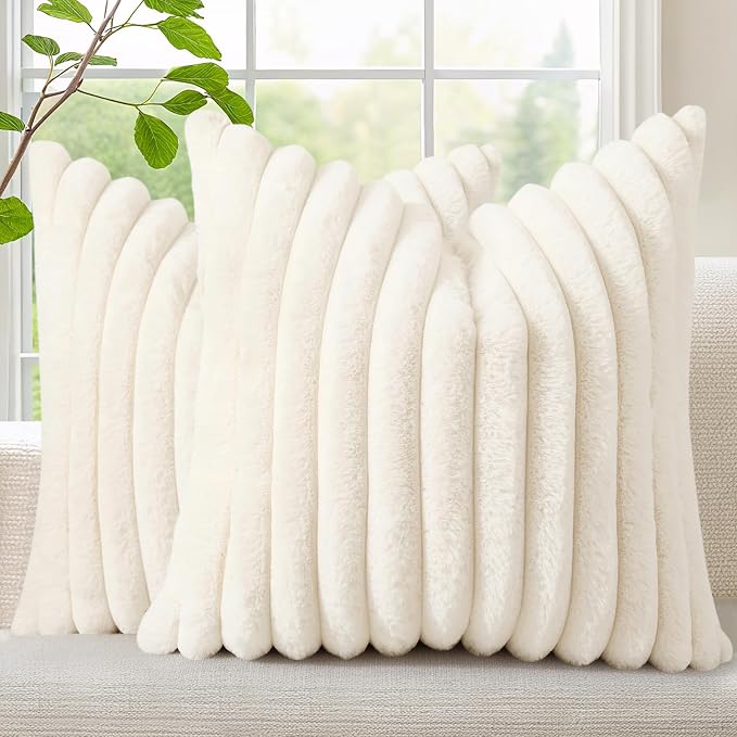 decorUhome Summer Cozy Faux Fur Throw Pillow Covers 20x20 Set of 2 Decorative by decorUhome
