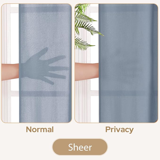 HOMEIDEAS Non-See-Through Stone Blue Privacy Sheer Curtains, 52 X 84 Inches - Image 3