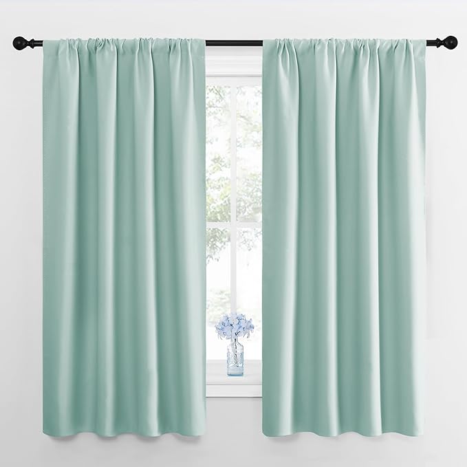 NICETOWN Bedroom Curtains Blackout Draperies, Aqua Blue, 1 Pair, 34-inch W x by NICETOWN