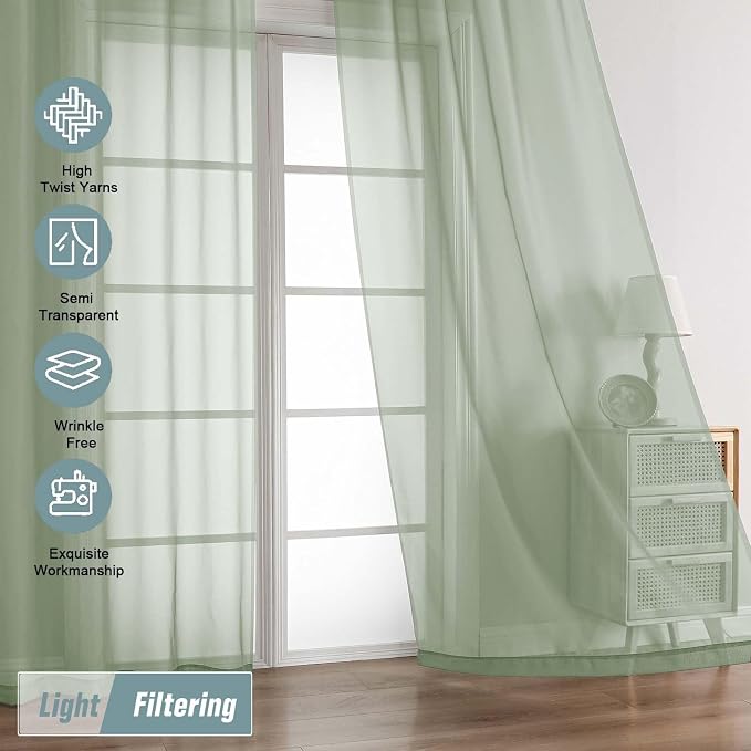 Green Sheer Curtains 216 Inches Long, Extra Long Light Filtering Modern Scarf - Image 5