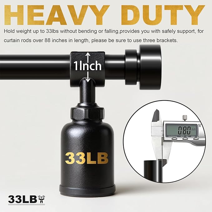 Lootkell Black Curtain Rods for Windows 48 to 84 Inches Adjustable Heavy Duty - Image 2