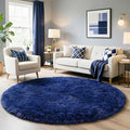 Navy Blue Round Rug 6Ft for Boys Bedroom, Large Fluffy Fuzzy Circle Area Rugs by Amdrebio