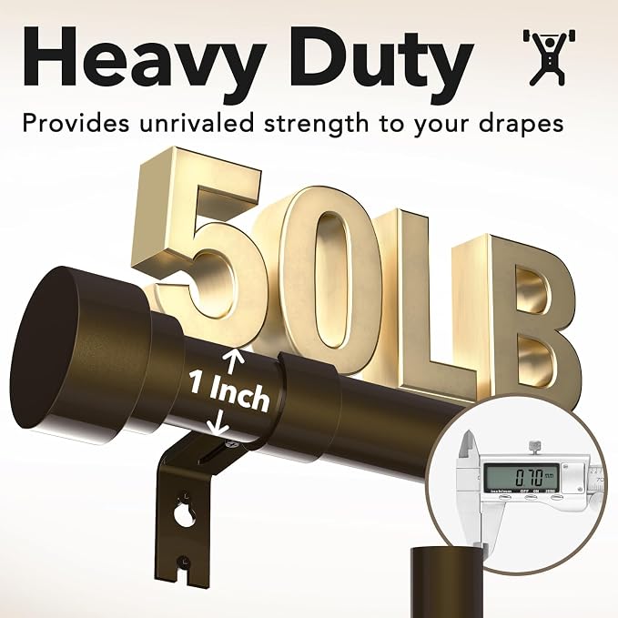 Extra Long Curtain Rods for Windows 32 to 240 Inch, 1 Inch Bronze Heavy Duty - Image 6