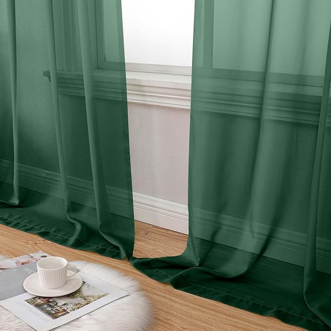 Hunter Green Sheer Curtain for Bedroom Living Room 78 Inches Long 2 Panels Set - Image 8