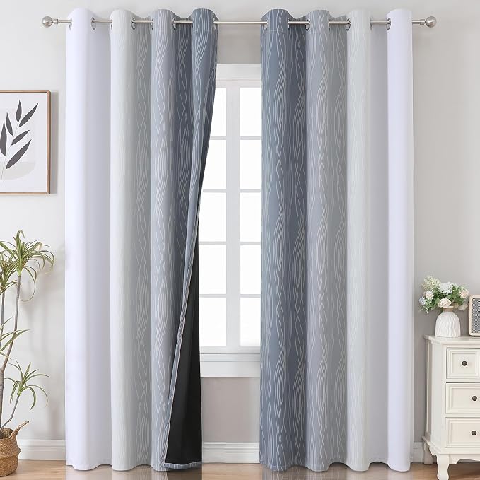 Estelar Textiler Grey and Grayish White Blackout Curtains 108 Inches Long - Image 2