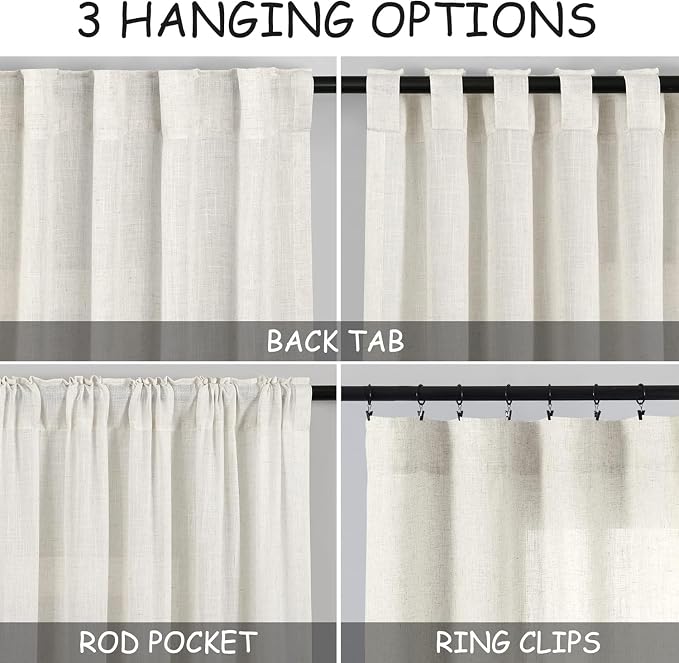 Nanspring 30 Inch Long Cream Curtains - Image 2