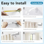 IFELS Heavy Duty Curtain Rods for Windows 48 to 84 Inch, 1 Inch White Curtain - Image 7