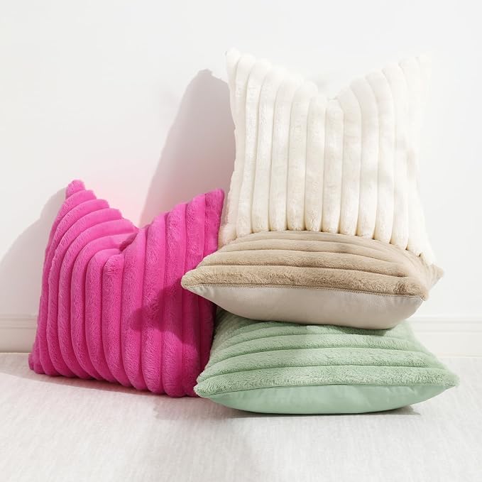 decorUhome Summer Cozy Faux Fur Throw Pillow Covers 20x20 Set of 2 Decorative - Image 5