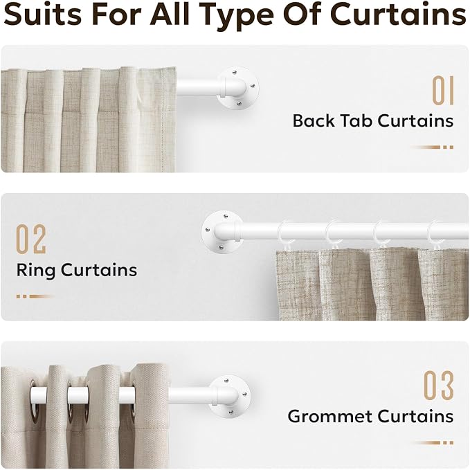 Zeerobee Curtain Rods for Windows 48 to 84, 1 Inch Industrial Wrap Around White - Image 8