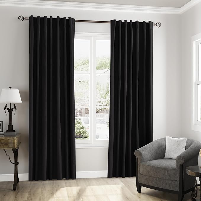 Guken Black 100% Blackout Curtains 120 Inch Length 2 Panels Set - Image 9