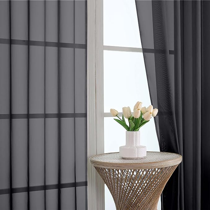 OWENIE Black Sheer Curtains 72 Inches Long 2 Panels Set, Transparent Voile - Image 6