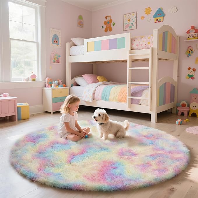 yulidayang Rainbow Fluffy Round Area Rugs - Image 2