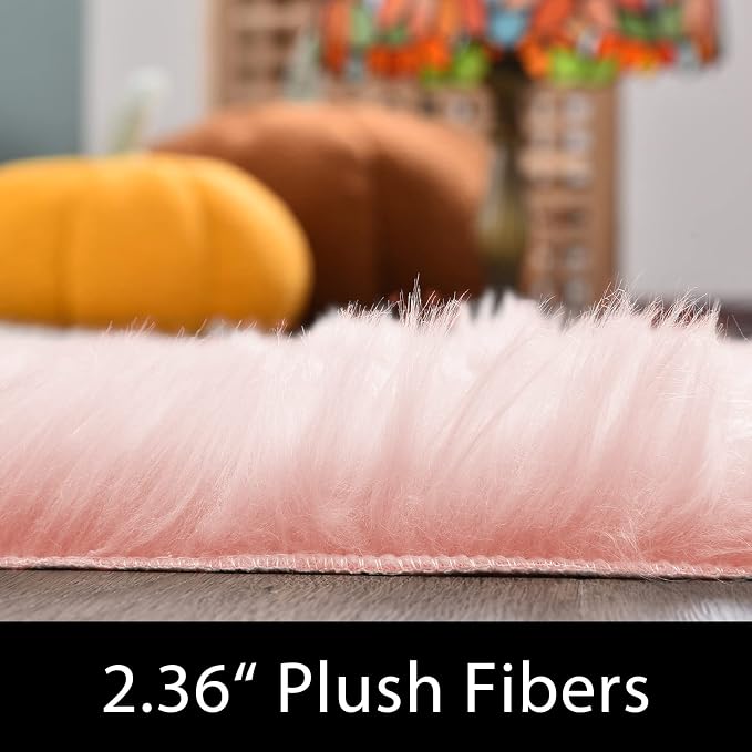 Latepis Pink Faux Sheepskin Round Rugs 6.7ft Cute Furry Rug - Image 2
