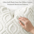 decorUhome Throw Pillow Covers 22x22 Inch Set of 2, Soft Plush Faux Wool Cream - Image 2