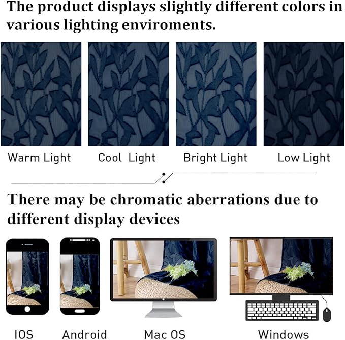 Lecloud Leia Navy Blue Kitchen Sheer Curtains 24 Inch 2 Pcs, Jacquard Leaf - Image 7