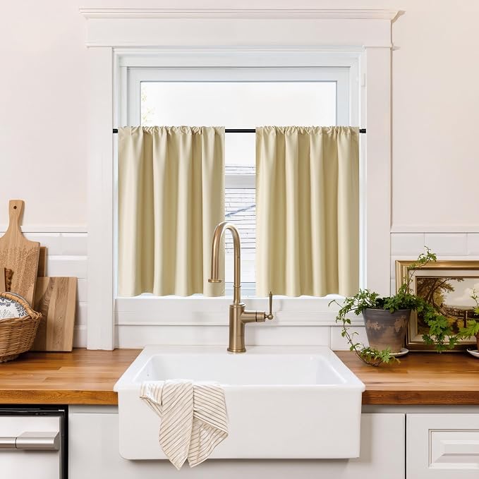 RYB HOME 100% Blackout Basement Curtains 24 inches Long, Heat & UV Blocking by RYBHOME