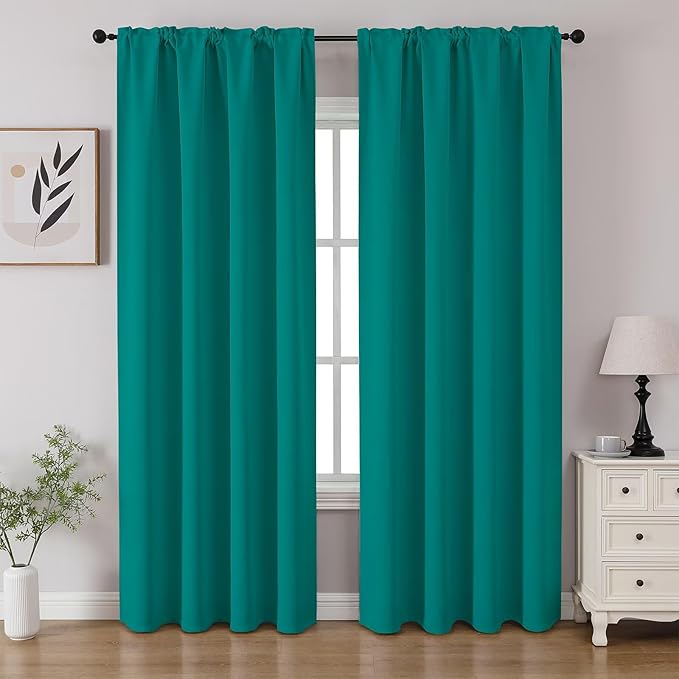 CUCRAF Turquoise Blackout Curtains 96 inch Length 2 Panels Set, Rod Pocket Room by CUCRAF