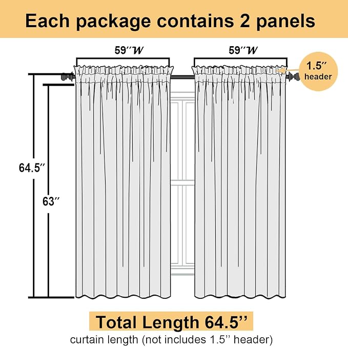 Lecloud Turquoise Sheer Curtains 63 Inch Length 2 Panels, Voile Light Filtering - Image 2