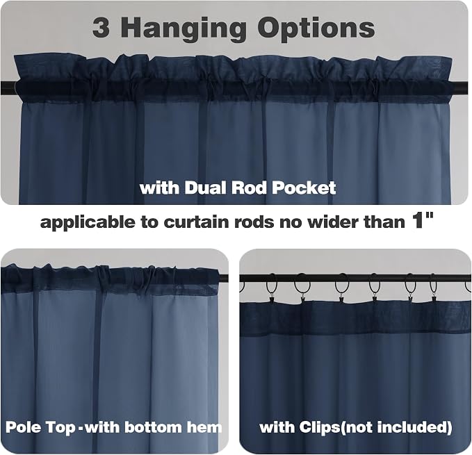 Chyhomenyc Voile Sheer Curtain Panels 54in Long 2 Pack, Short Bathroom Window - Image 2