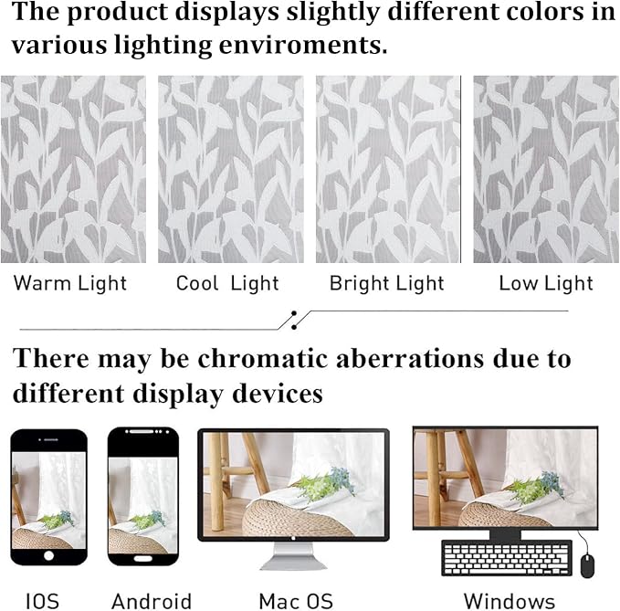 Lecloud Leia White Sheer Kitchen Curtains 24 Inch Length 2 Pcs, Jacquard Leaf - Image 7