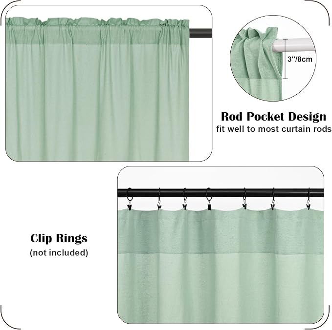 FRAMICS Boho Kitchen Curtains 24 Inch Length, Farmhouse Cotton Linen Tier - Image 7
