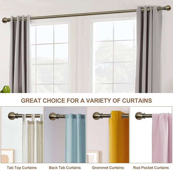 Antique Brass Curtain Rods for Windows 28 to 48 inch, 5/8 inch Small Curtain - Image 7